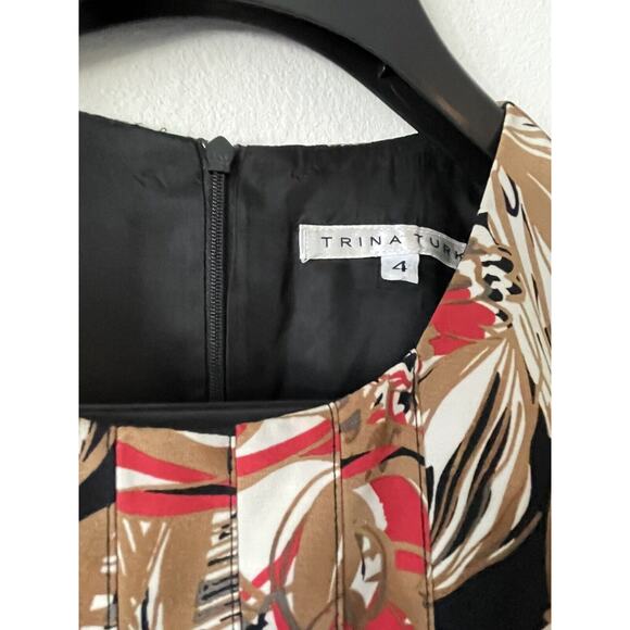 ~ TRINA TURK ~ Sz 4 Shift Dress Pleated Floral Sleeveless Scoop Neck ~ FALL - Picture 4 of 8